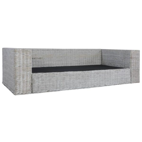 2 pcs conjunto de sofás com almofadões vime natural cinzento - Image 11