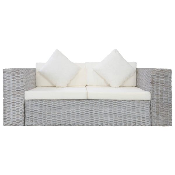 2 pcs conjunto de sofás com almofadões vime natural cinzento - Image 3