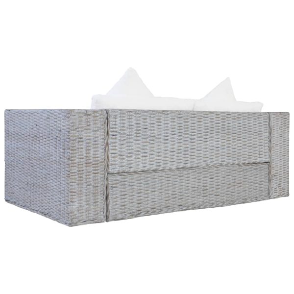 2 pcs conjunto de sofás com almofadões vime natural cinzento - Image 4
