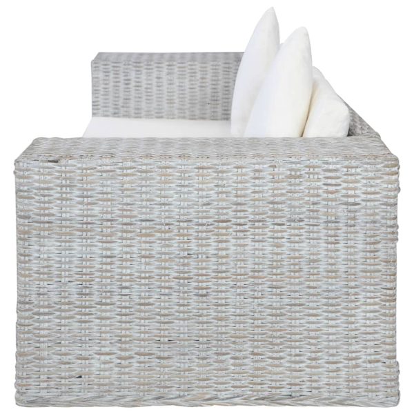 2 pcs conjunto de sofás com almofadões vime natural cinzento - Image 5