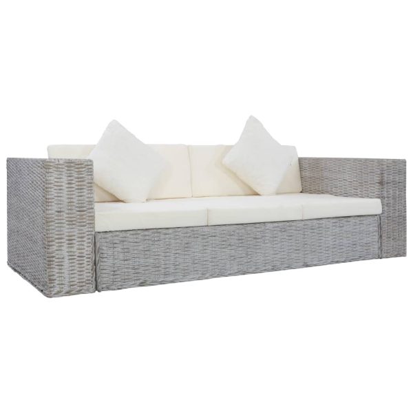 2 pcs conjunto de sofás com almofadões vime natural cinzento - Image 7