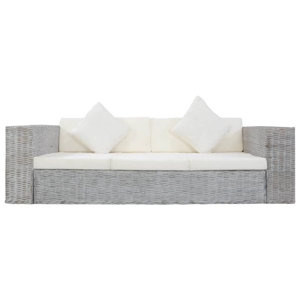 2 pcs conjunto de sofás com almofadões vime natural cinzento - Image 8