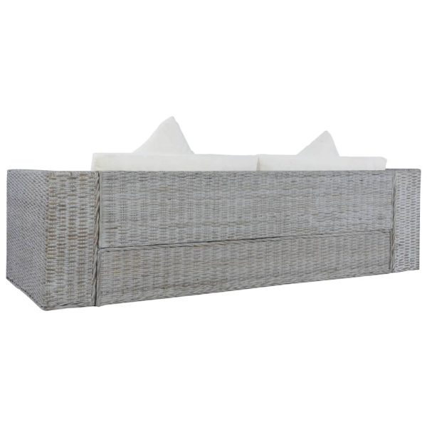 2 pcs conjunto de sofás com almofadões vime natural cinzento - Image 9