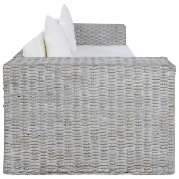 2 pcs conjunto de sofás com almofadões vime natural cinzento - Image 10
