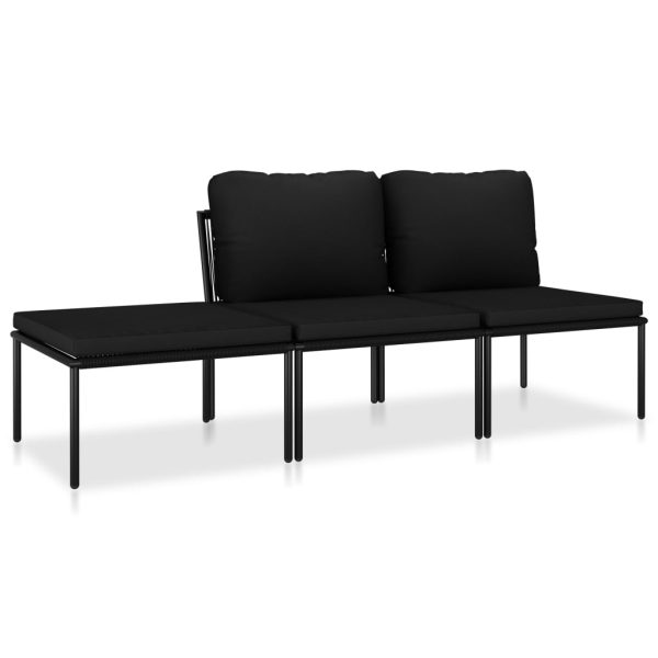 3 pcs conjunto lounge de jardim c/ almofadões PVC preto - Image 2