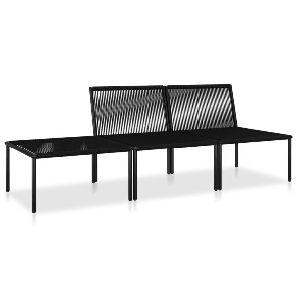 3 pcs conjunto lounge de jardim c/ almofadões PVC preto - Image 3