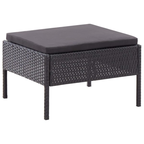 3 pcs conjunto lounge de jardim c/ almofadões vime PE preto - Image 11