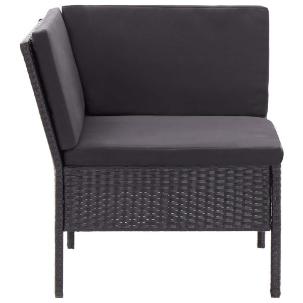 3 pcs conjunto lounge de jardim c/ almofadões vime PE preto - Image 4
