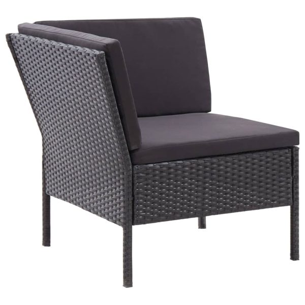 3 pcs conjunto lounge de jardim c/ almofadões vime PE preto - Image 5