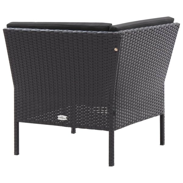 3 pcs conjunto lounge de jardim c/ almofadões vime PE preto - Image 6