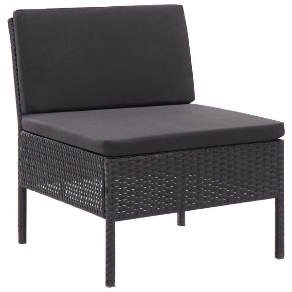 3 pcs conjunto lounge de jardim c/ almofadões vime PE preto - Image 7