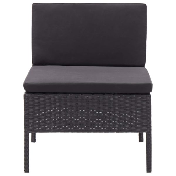 3 pcs conjunto lounge de jardim c/ almofadões vime PE preto - Image 8