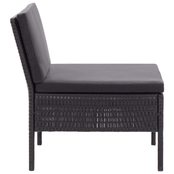 3 pcs conjunto lounge de jardim c/ almofadões vime PE preto - Image 9