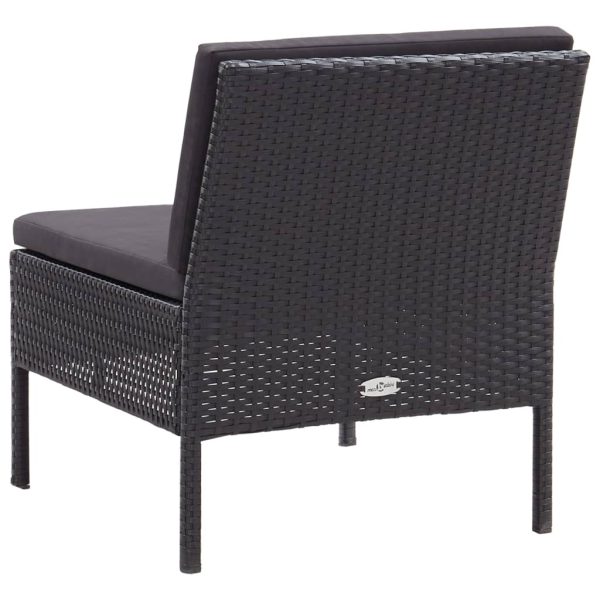 3 pcs conjunto lounge de jardim c/ almofadões vime PE preto - Image 10