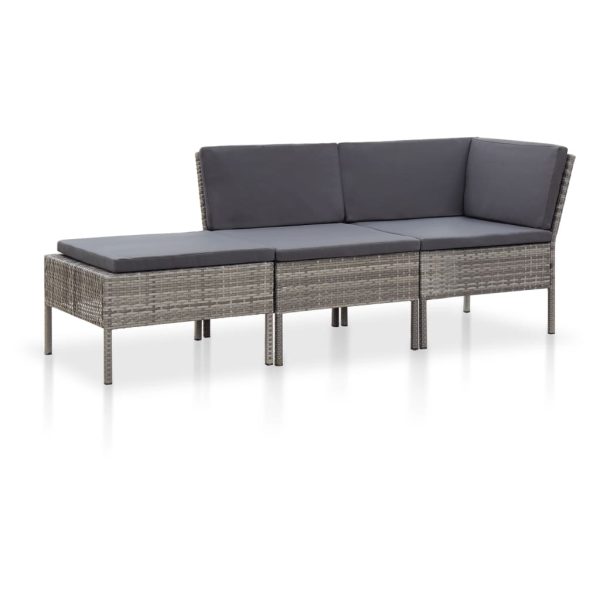 Conjunto lounge de jardim c/ almofadões 3 pcs vime PE cinzento