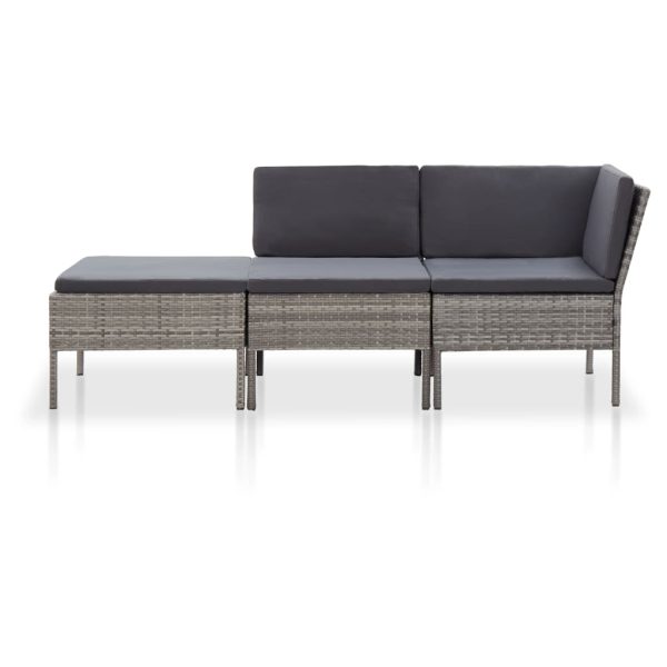 Conjunto lounge de jardim c/ almofadões 3 pcs vime PE cinzento - Image 2