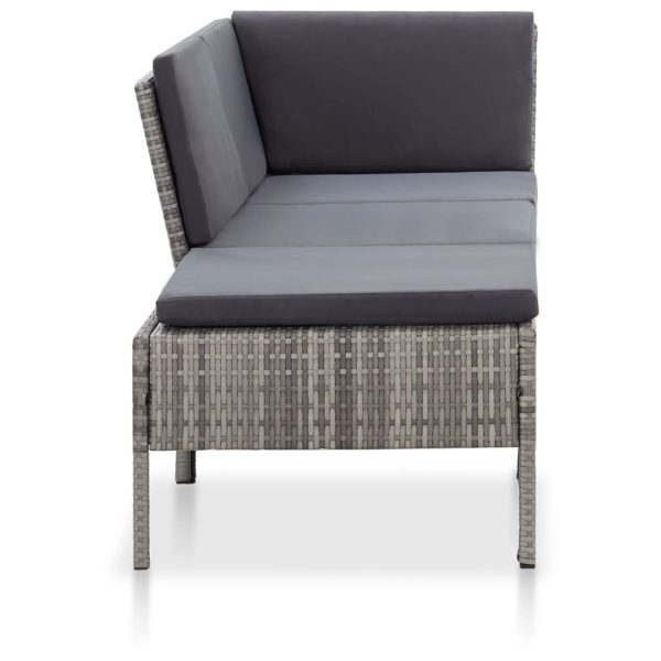 Conjunto lounge de jardim c/ almofadões 3 pcs vime PE cinzento - Image 3