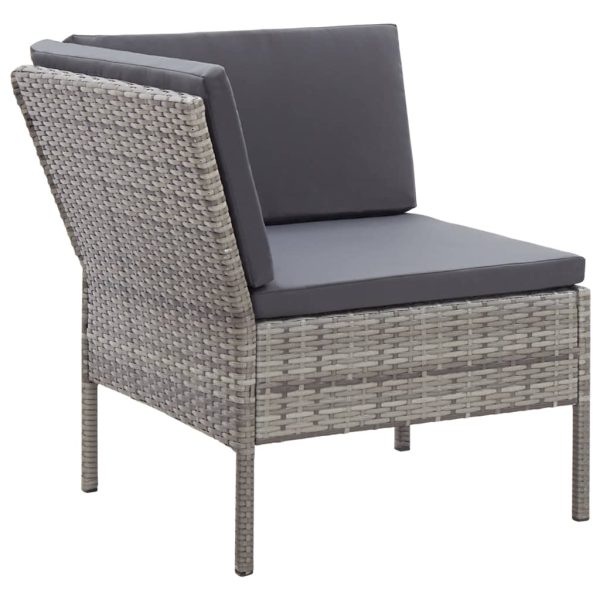 Conjunto lounge de jardim c/ almofadões 3 pcs vime PE cinzento - Image 4