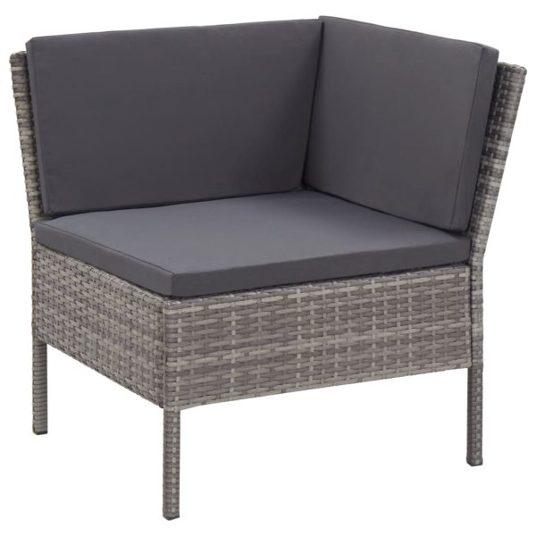 Conjunto lounge de jardim c/ almofadões 3 pcs vime PE cinzento - Image 5