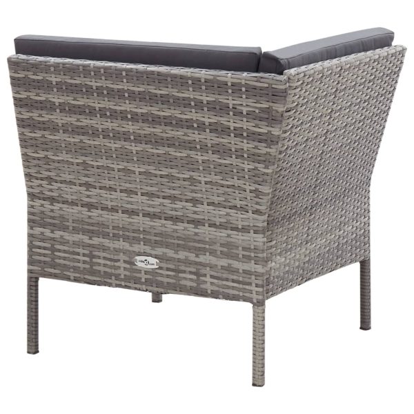 Conjunto lounge de jardim c/ almofadões 3 pcs vime PE cinzento - Image 6