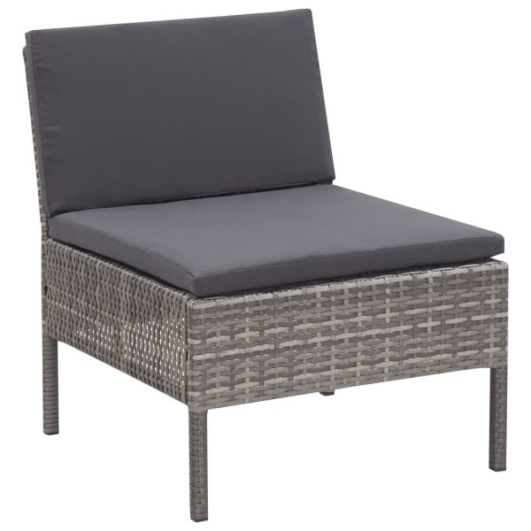 Conjunto lounge de jardim c/ almofadões 3 pcs vime PE cinzento - Image 7
