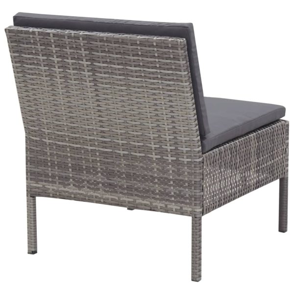 Conjunto lounge de jardim c/ almofadões 3 pcs vime PE cinzento - Image 9