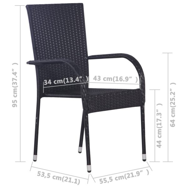 Cadeiras de exterior empilháveis 4 pcs vime PE preto - Image 5