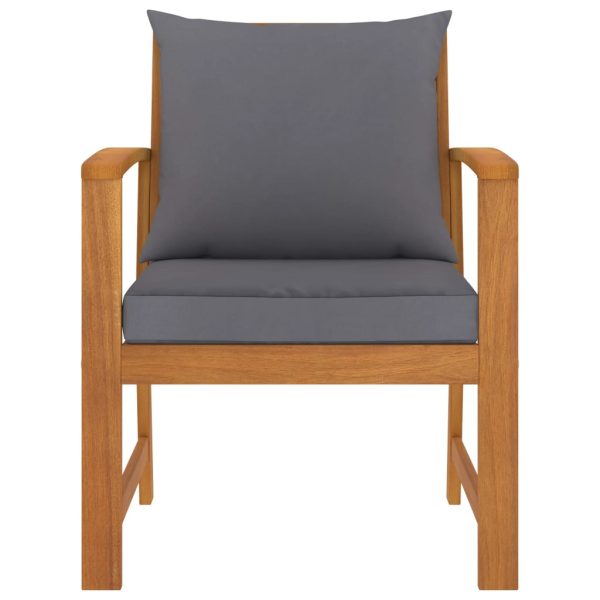 Cadeiras jardim 2 pcs c/ almofadões cinza-escuro acácia maciça - Image 2