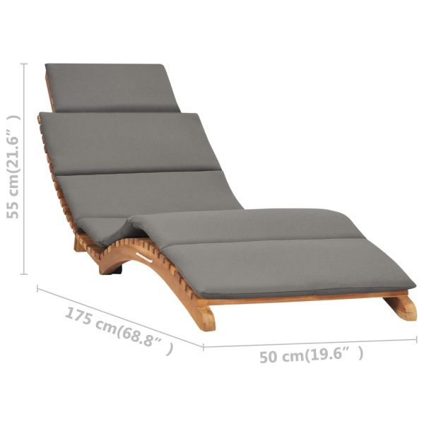 Espreguiçadeira dobrável c/ almofadão cinza-escuro teca maciça - Image 7