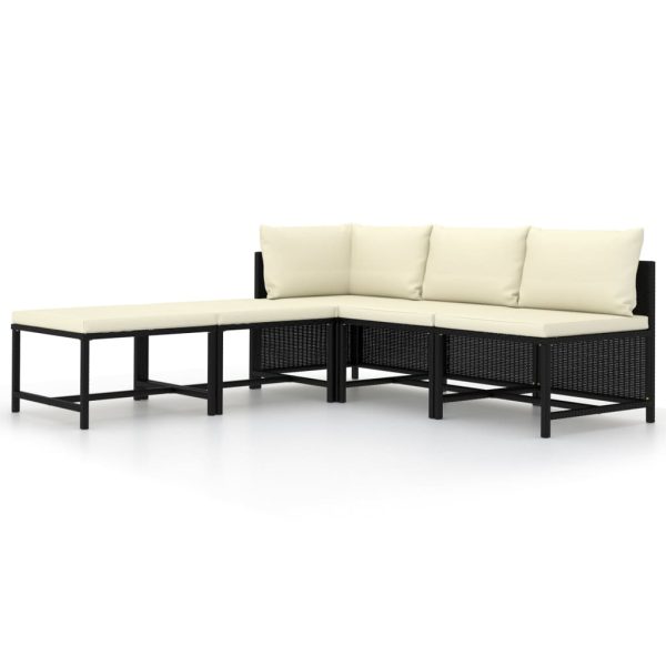 5 pcs conjunto sofás de jardim com almofadões vime PE preto - Image 2
