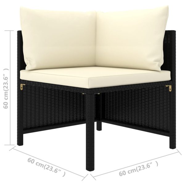 5 pcs conjunto sofás de jardim com almofadões vime PE preto - Image 9