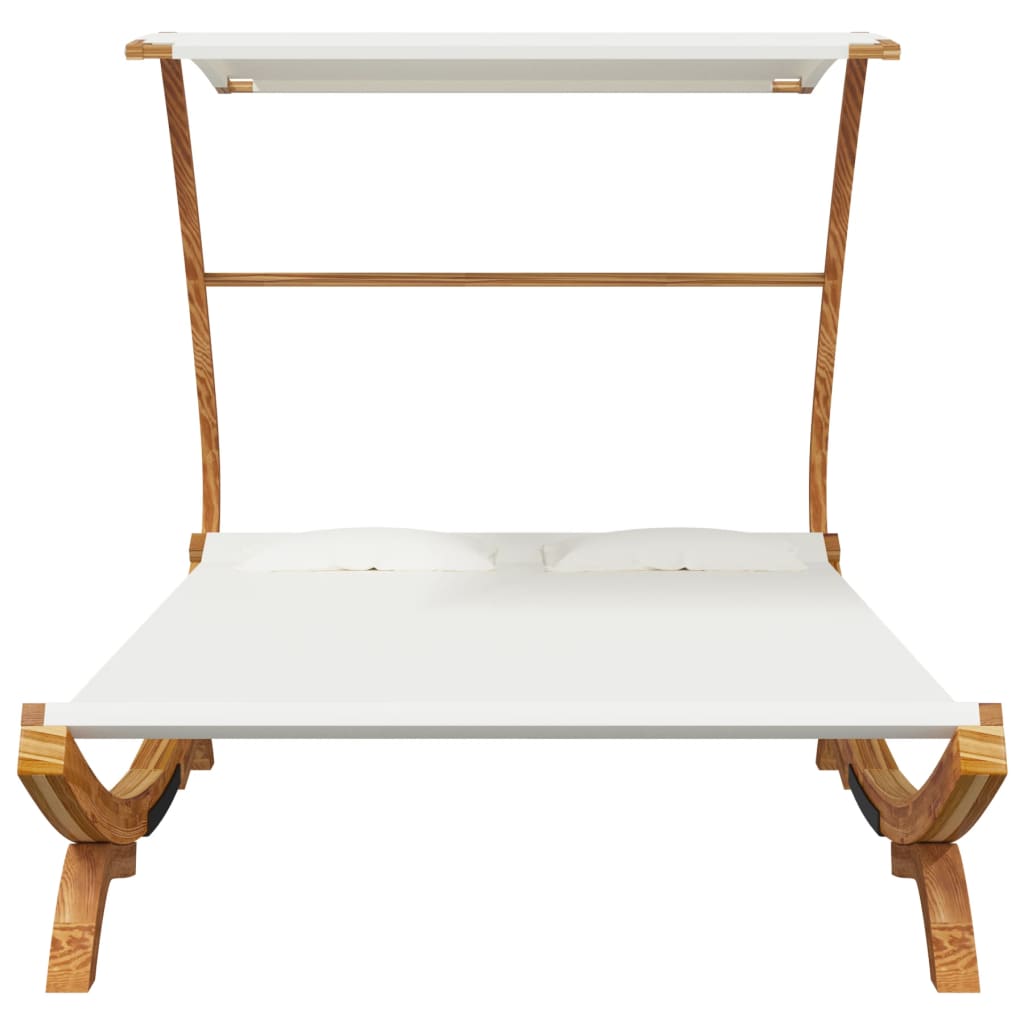 Espreguiçadeira c/ toldo 165x203x138 cm madeira curva creme - Image 3