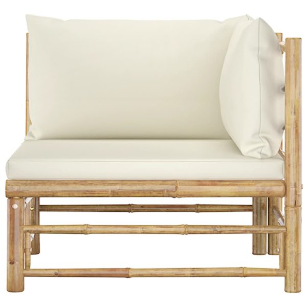 2 pcs conjunto lounge de jardim bambu c/ almofadões branco nata - Image 4