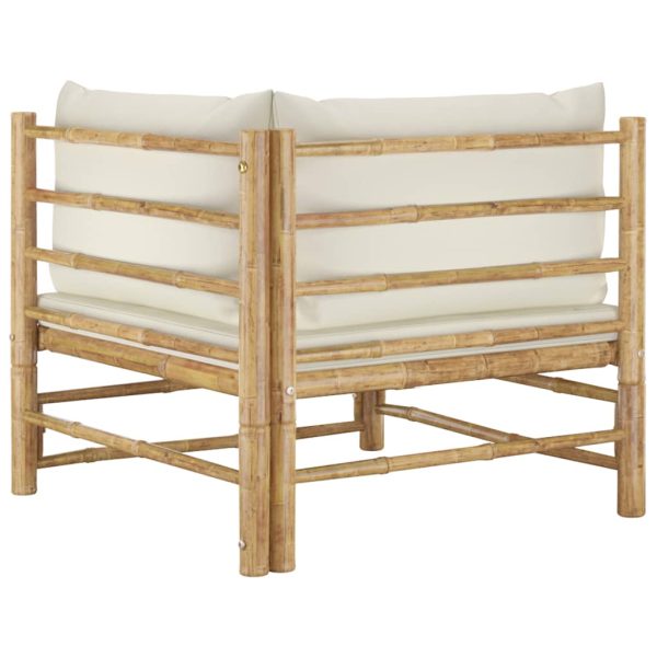 2 pcs conjunto lounge de jardim bambu c/ almofadões branco nata - Image 5