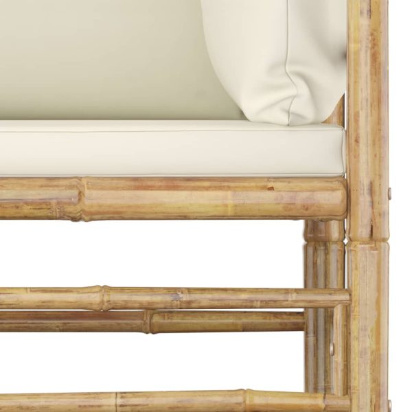 2 pcs conjunto lounge de jardim bambu c/ almofadões branco nata - Image 6