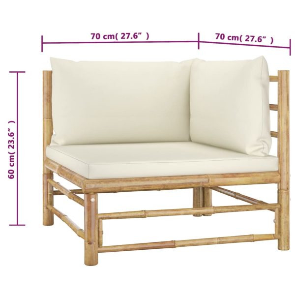2 pcs conjunto lounge de jardim bambu c/ almofadões branco nata - Image 7