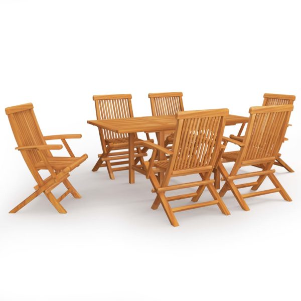 7 pcs conjunto de jantar para jardim madeira de teca maciça - Image 2