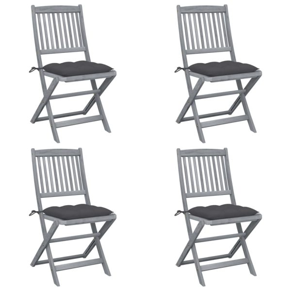 Cadeiras exterior dobráveis c/ almofadões 4 pcs acácia maciça