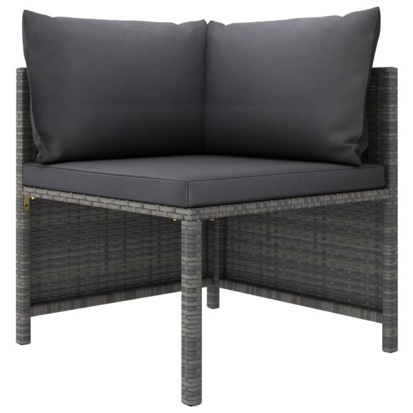 5 pcs conjunto lounge de jardim c/ almofadões vime PE cinzento - Image 3