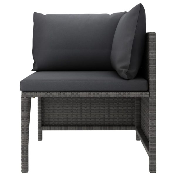 5 pcs conjunto lounge de jardim c/ almofadões vime PE cinzento - Image 4