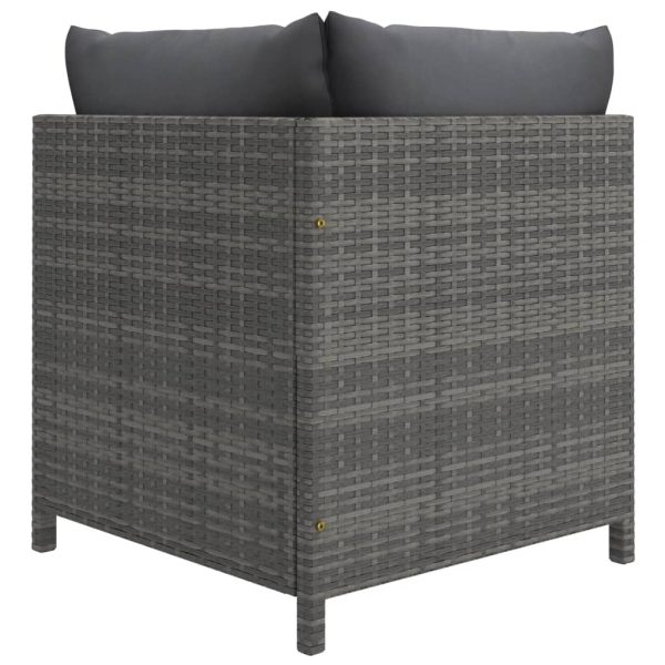 5 pcs conjunto lounge de jardim c/ almofadões vime PE cinzento - Image 5