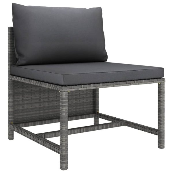 5 pcs conjunto lounge de jardim c/ almofadões vime PE cinzento - Image 6