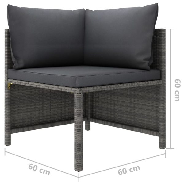 5 pcs conjunto lounge de jardim c/ almofadões vime PE cinzento - Image 10