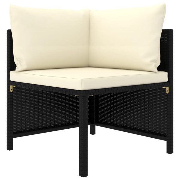 5 pcs conjunto lounge de jardim c/ almofadões vime PE preto - Image 3