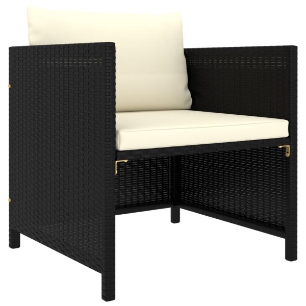 5 pcs conjunto lounge de jardim c/ almofadões vime PE preto - Image 5