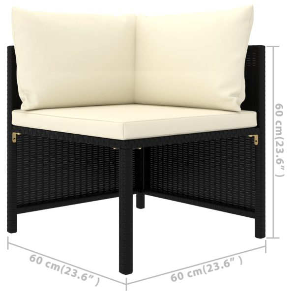 5 pcs conjunto lounge de jardim c/ almofadões vime PE preto - Image 11
