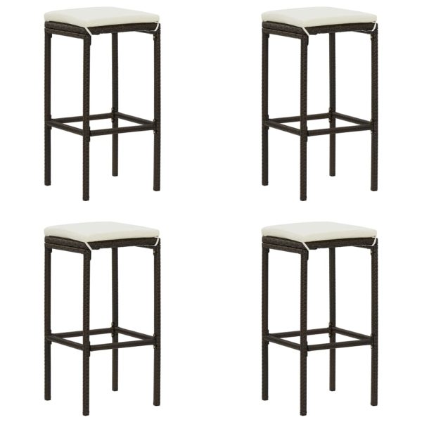5 pcs conjunto de bar p/ jardim com almofadões vime PE castanho - Image 4