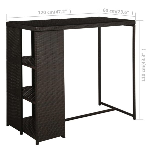 5 pcs conjunto de bar p/ jardim com almofadões vime PE castanho - Image 7