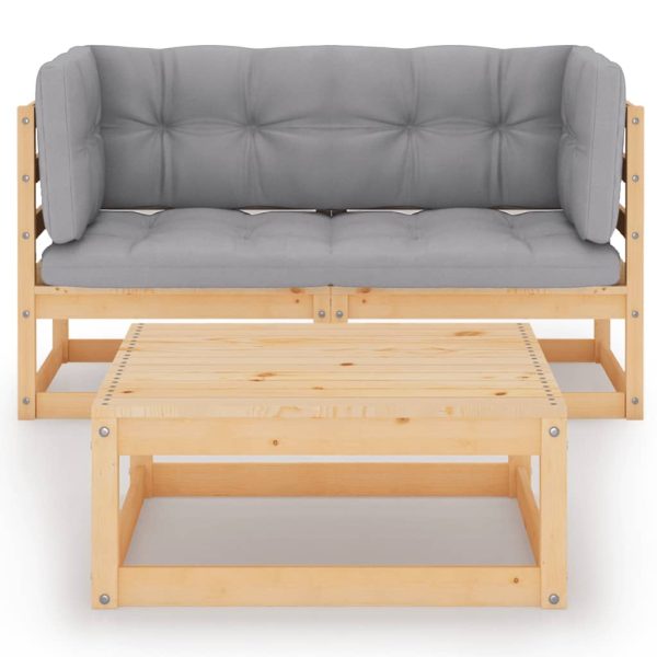 3 pcs conjunto lounge de jardim c/ almofadões pinho maciço - Image 3