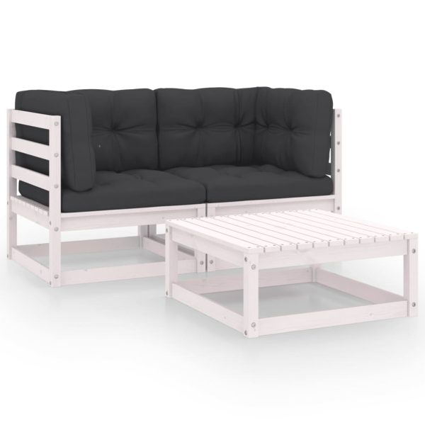 3 pcs conjunto lounge de jardim c/ almofadões pinho maciço - Image 2